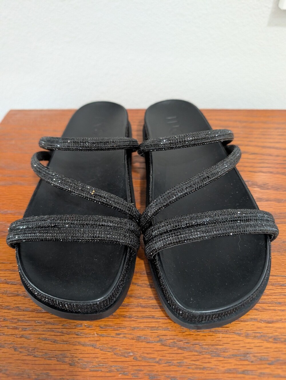INC Women’s Black Slip-On Strappy Bling Sandals